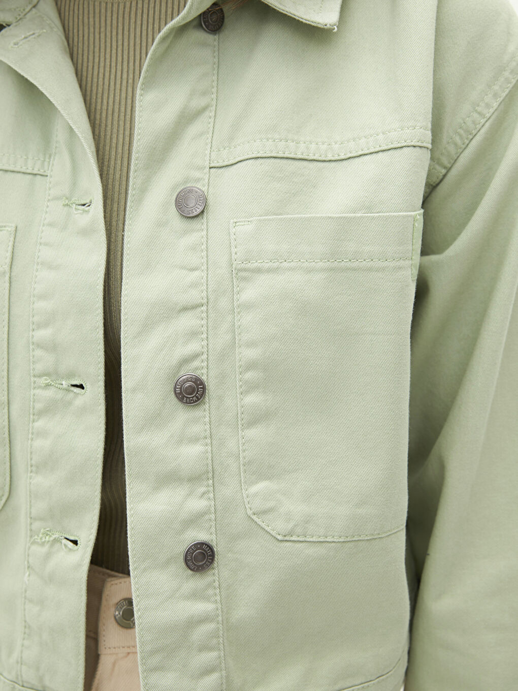 Shirt Collar Letter Printed Long Sleeve Cotton Women's Jacket-3