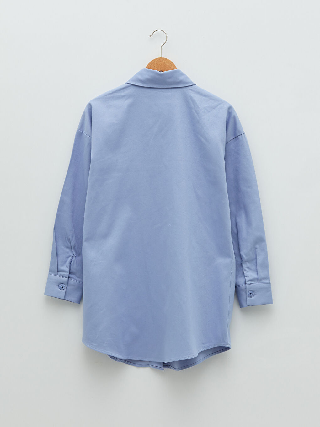 Mavi Düz Uzun Kollu Gabardin Kadın Gömlek Tunik-7