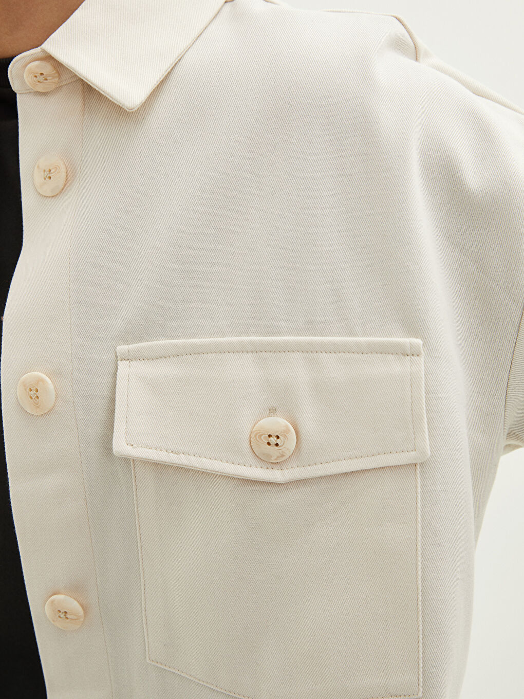 Tunique en chemise unie à manches longues en sergé pour Femmes-3