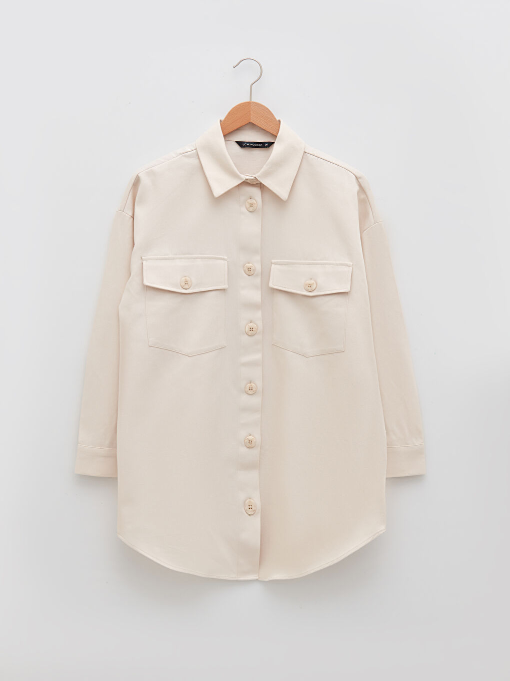 Tunique en chemise unie à manches longues en sergé pour Femmes-5