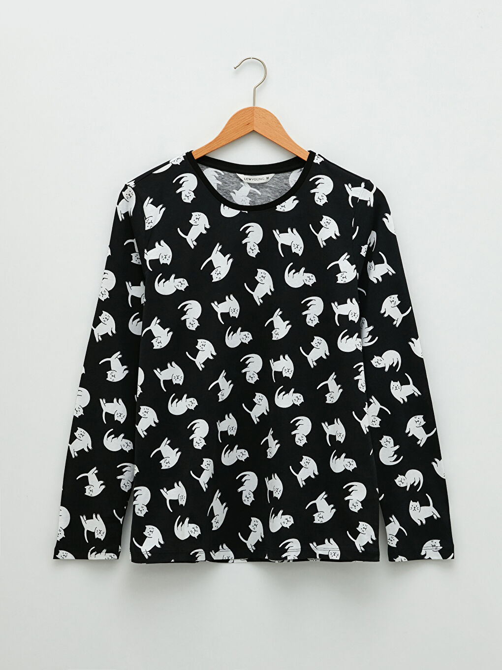 Set de pijama din bumbac cu mânecă lungă imprimată și guler rotund pentru femei-6