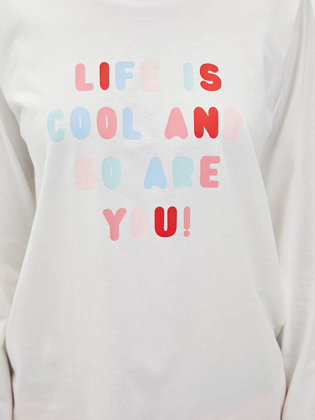 طقم بيجاما نسائي قطن كم طويل مطبوع بحروف برقبة دائرية-3