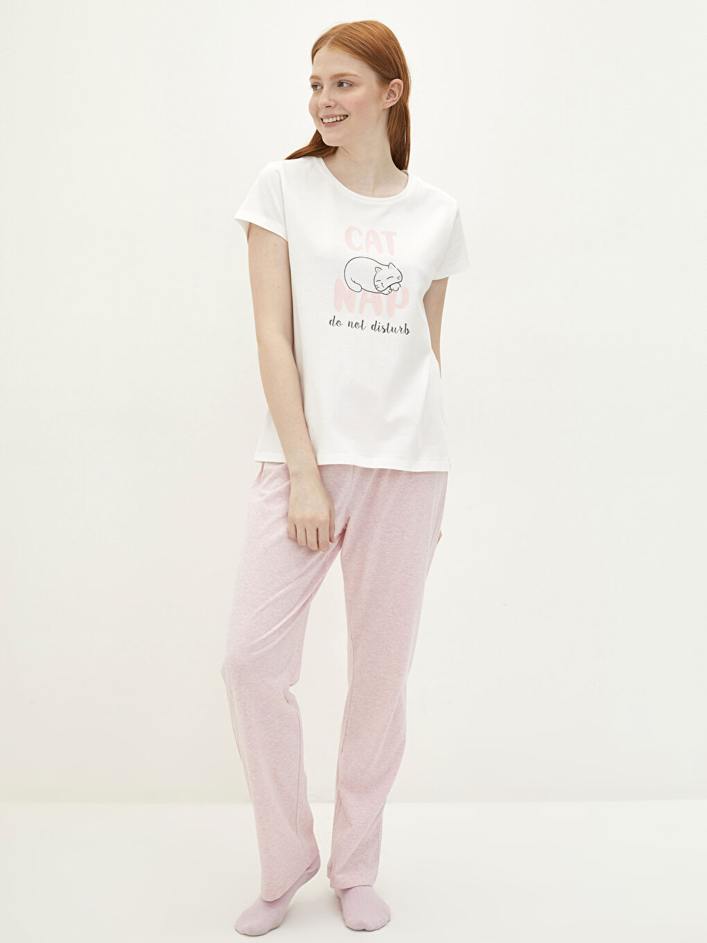 Crew Neck Printed Short Sleeve Women's Pyjama Set