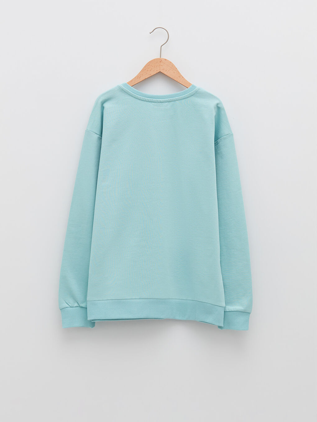 Turkuaz Bisiklet Yaka Yazı Baskılı Uzun Kollu Kız Çocuk Sweatshirt-1