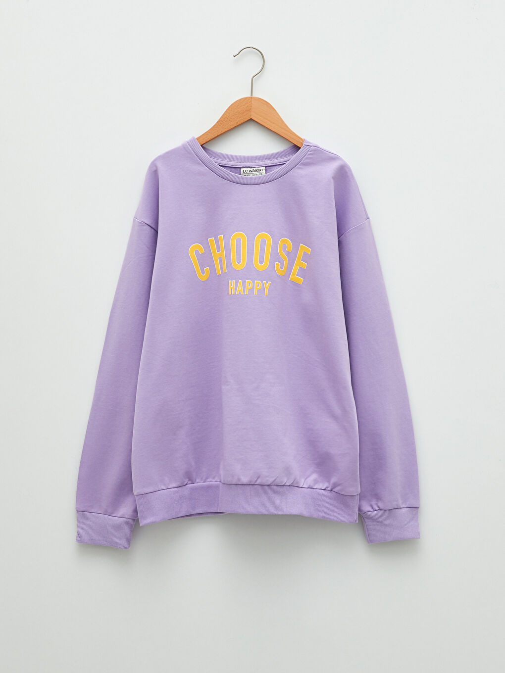 Lila Bisiklet Yaka Yazı Baskılı Uzun Kollu Kız Çocuk Sweatshirt