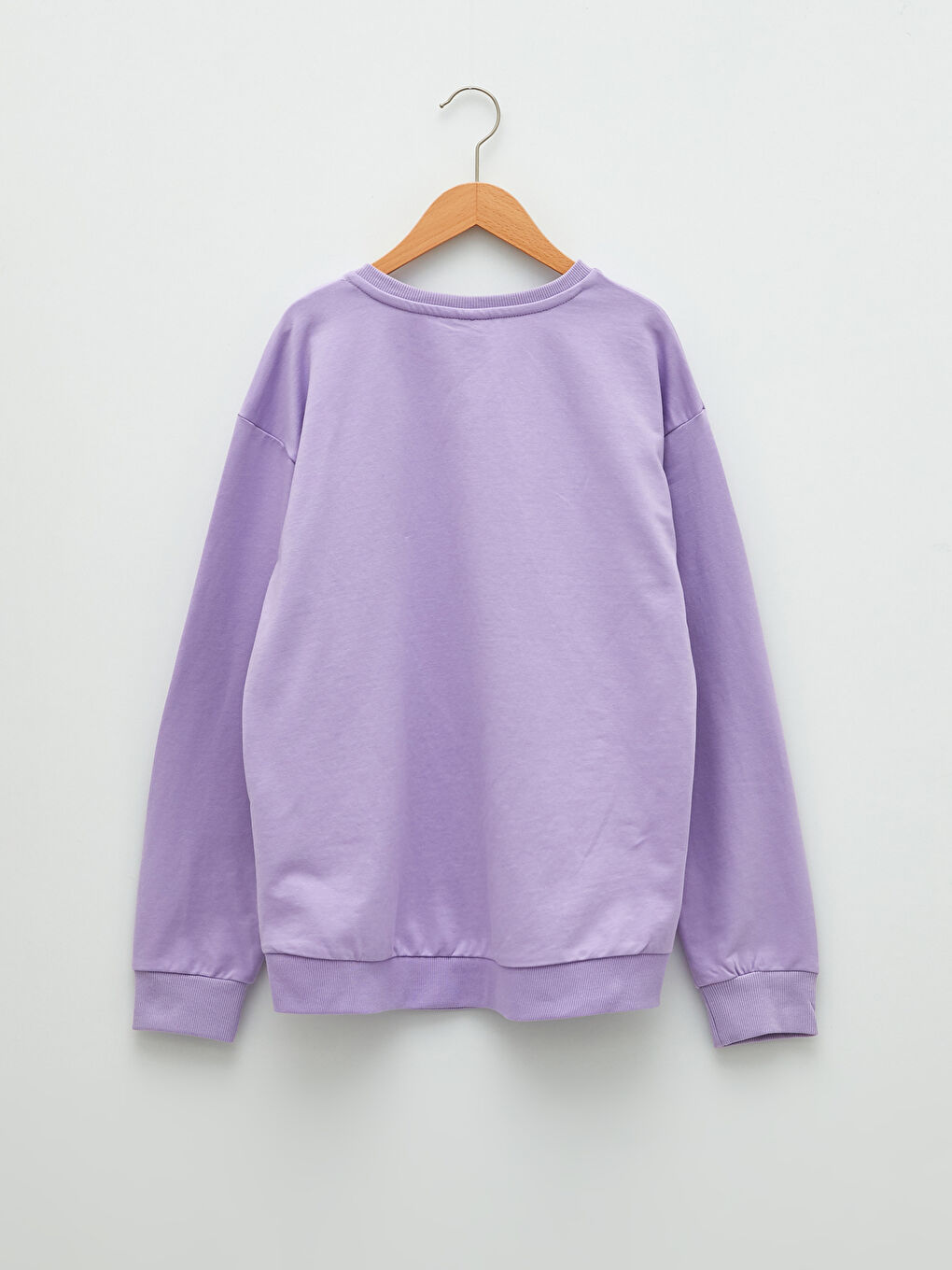 Lila Bisiklet Yaka Yazı Baskılı Uzun Kollu Kız Çocuk Sweatshirt-1