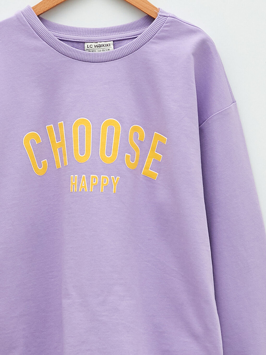 Lila Bisiklet Yaka Yazı Baskılı Uzun Kollu Kız Çocuk Sweatshirt-2