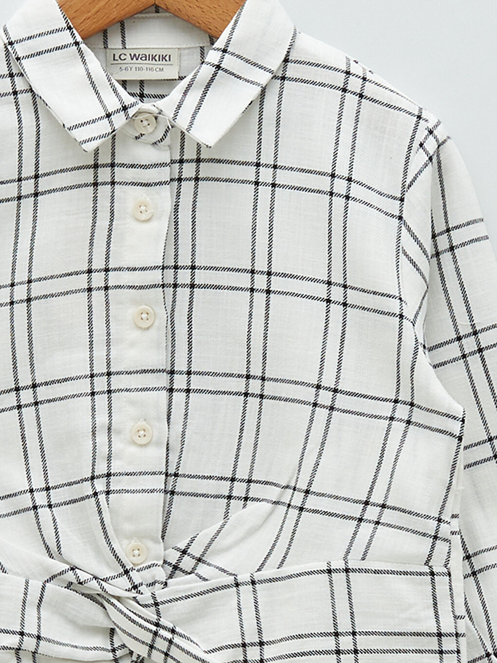 Siyah Ekose Uzun Kollu Gabardin Kız Çocuk Gömlek-2