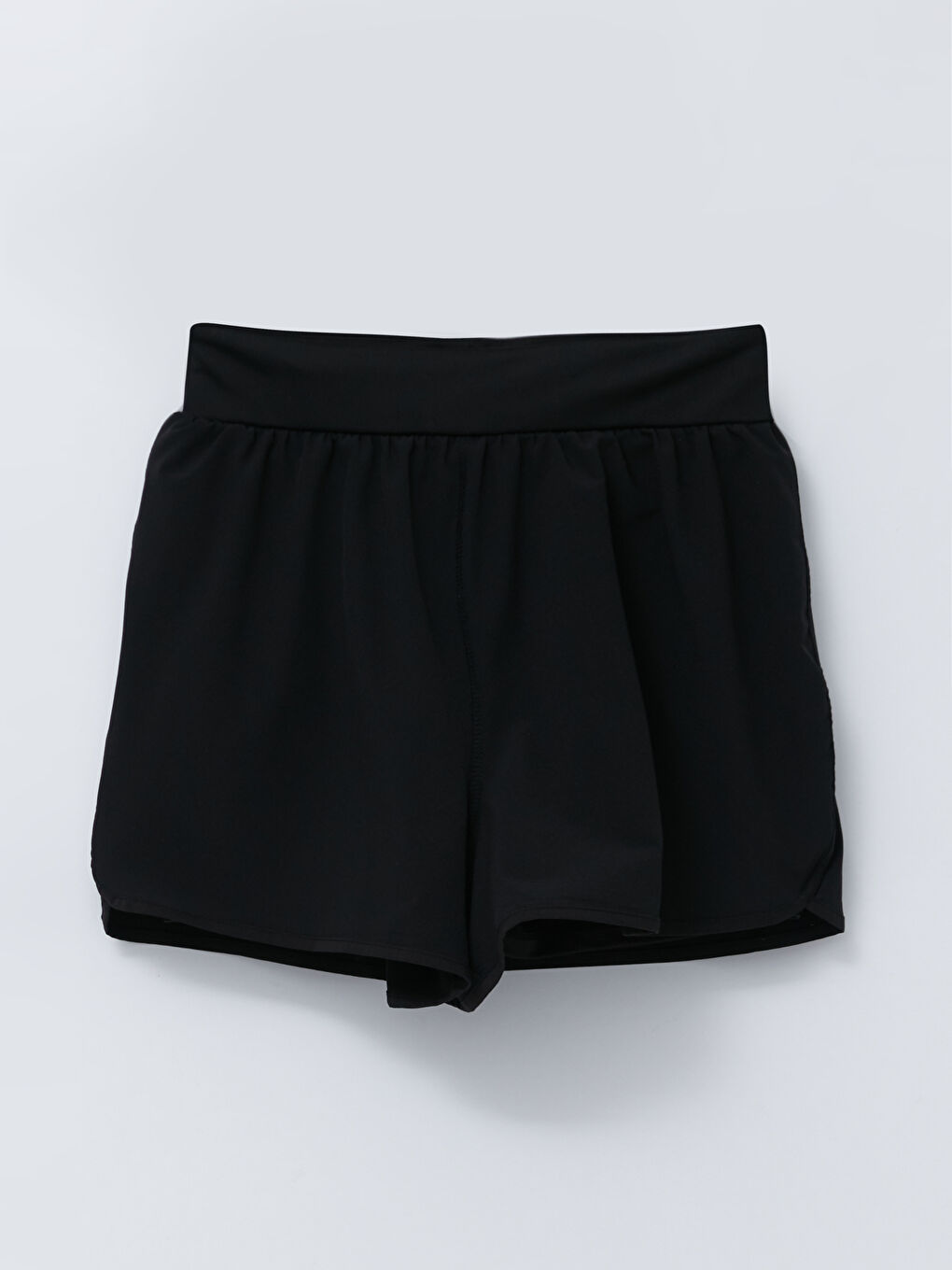 Siyah Kadın Beli Lastikli Düz Spor Şort-5