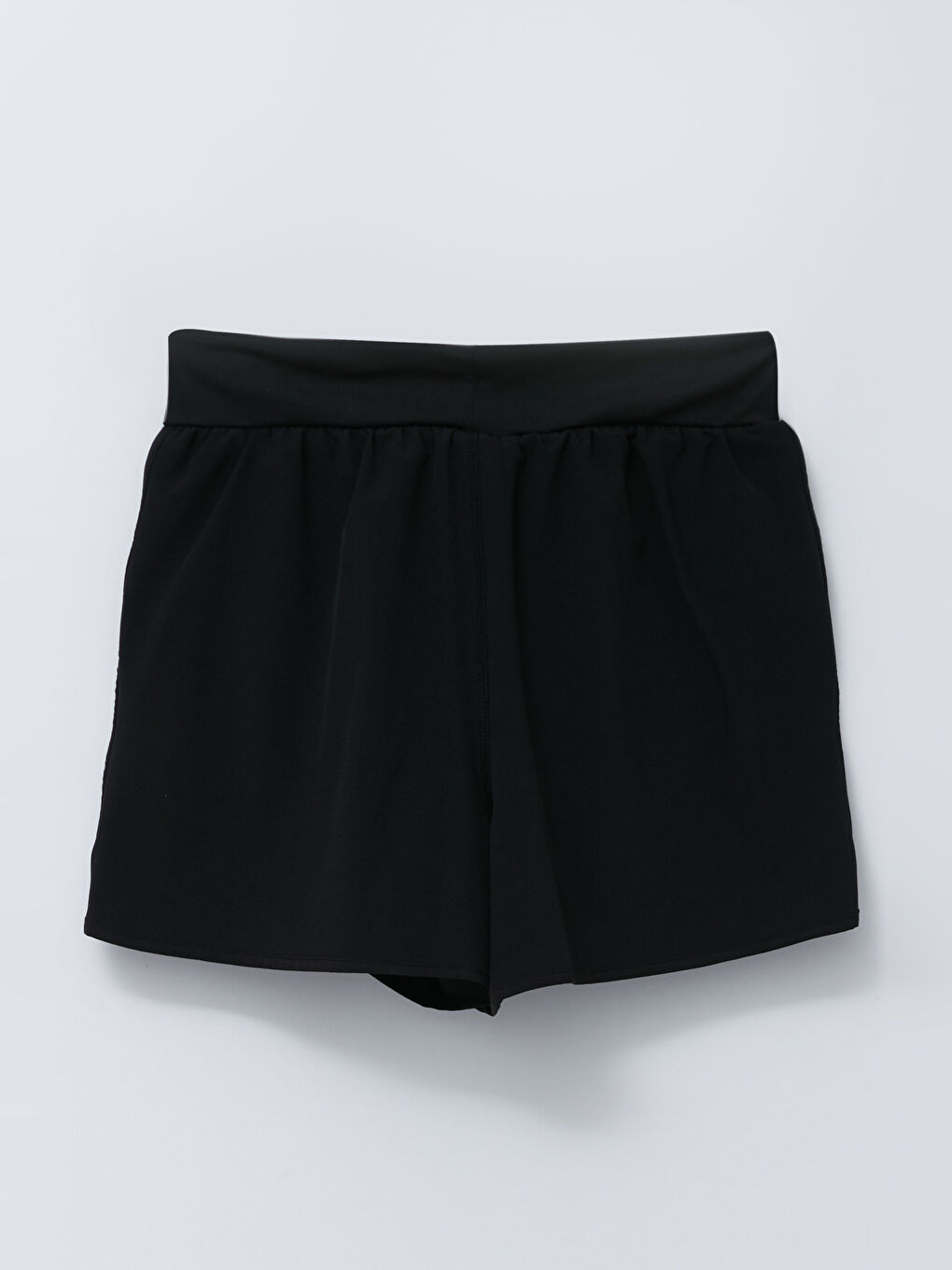 Siyah Kadın Beli Lastikli Düz Spor Şort-6