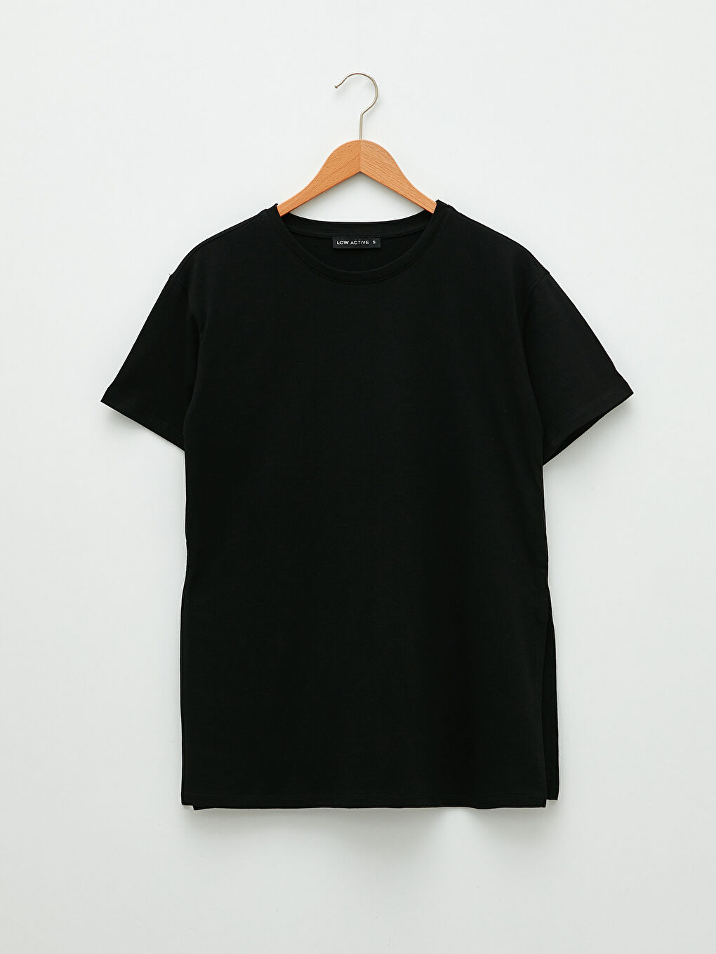 Siyah Bisiklet Yaka Düz Kısa Kollu Kadın Spor Tişört-5