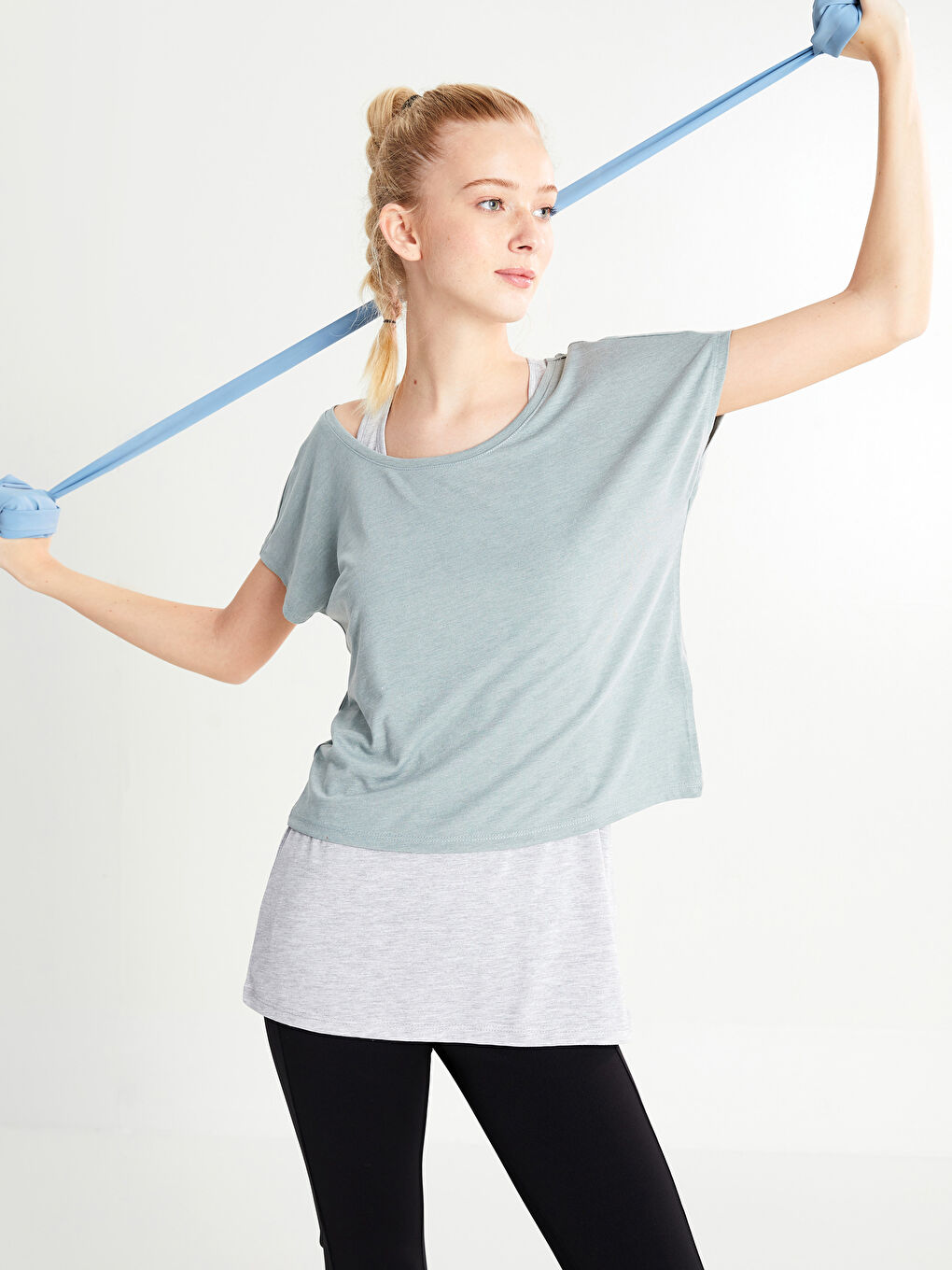 XSIDE ACTIVE Slash Neck Plain Short Sleeve Women's T-Shirt -S27141Z8-P32