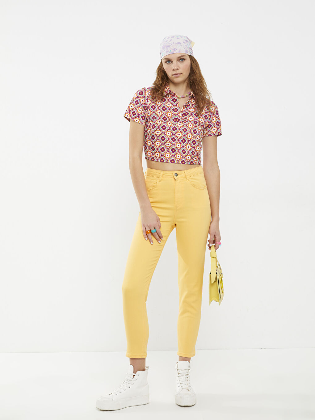 Normal Waist Slim Fit Straight Pocket Detailed Gabardine Women's Trousers