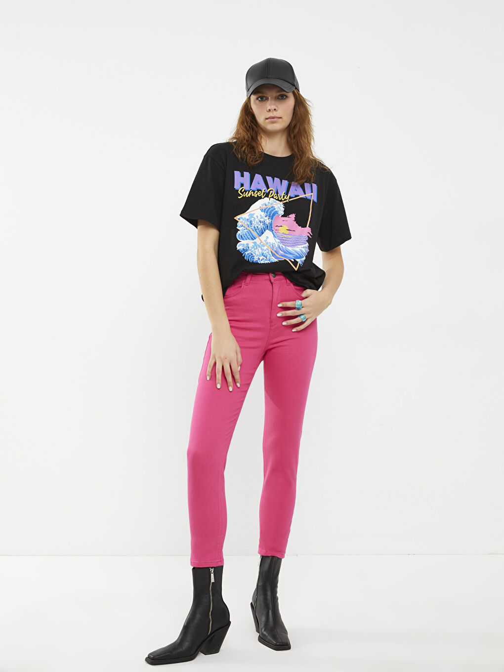 Fuşya Normal Bel Slim Fit Düz Cep Detaylı Gabardin Kadın Pantolon-1