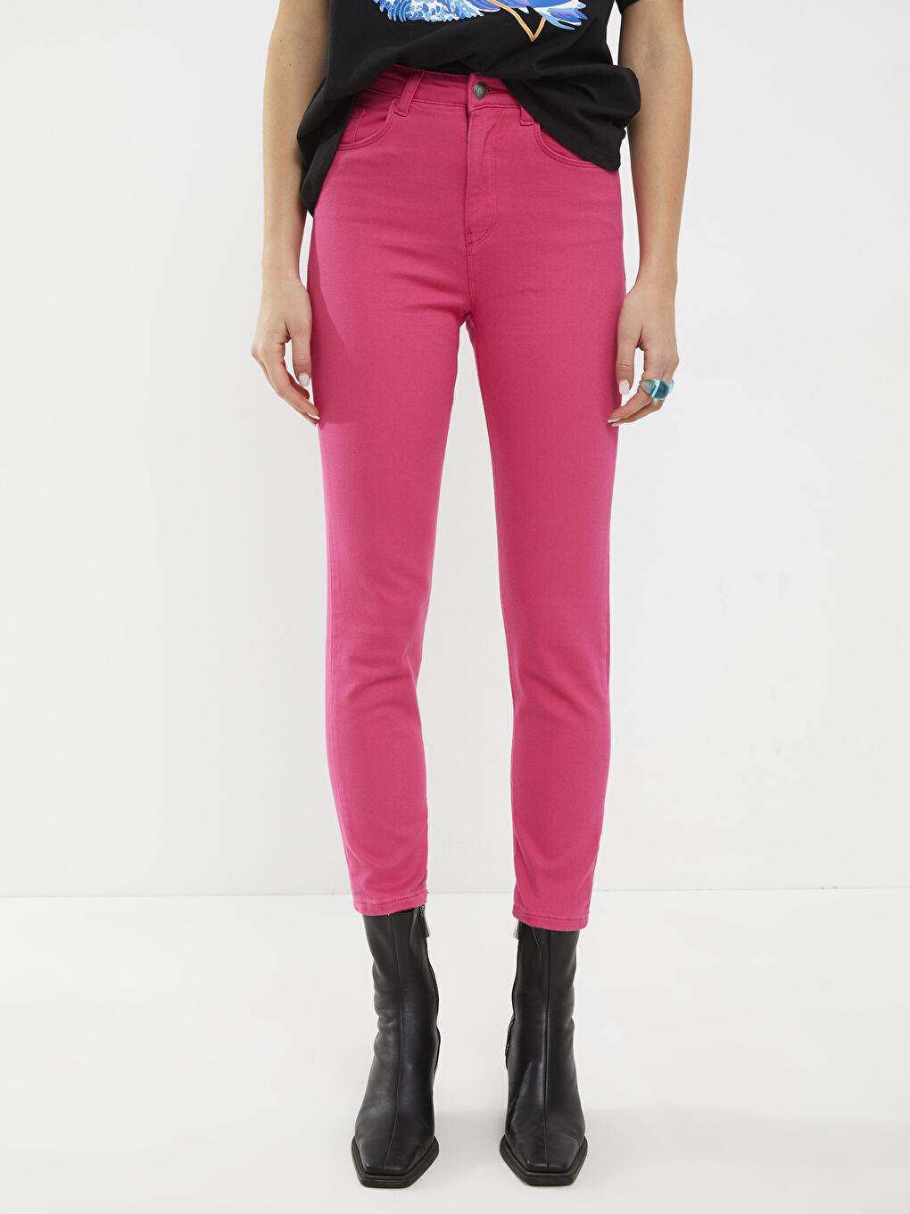 Fuşya Normal Bel Slim Fit Düz Cep Detaylı Gabardin Kadın Pantolon-2