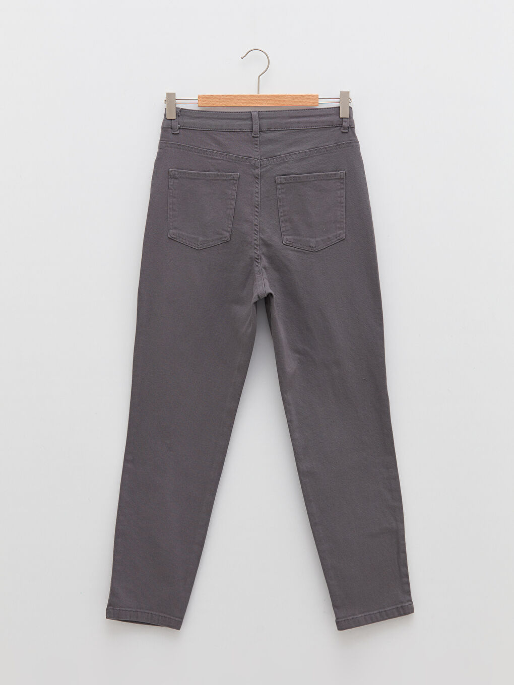 Әйелдерге арналған қалыпты бел тар пішім түзу қалта детальды саржа шалбар-5