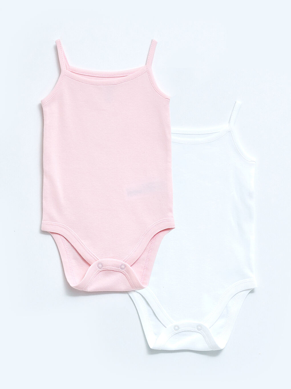 Square Neck Strap Basic Cotton Baby Girl Body With Snap Fastener 2 Pieces