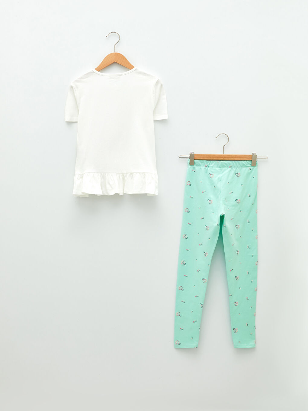 T-shirt à Manches Courtes Imprimé Col Rond pour Filles et Collants-1