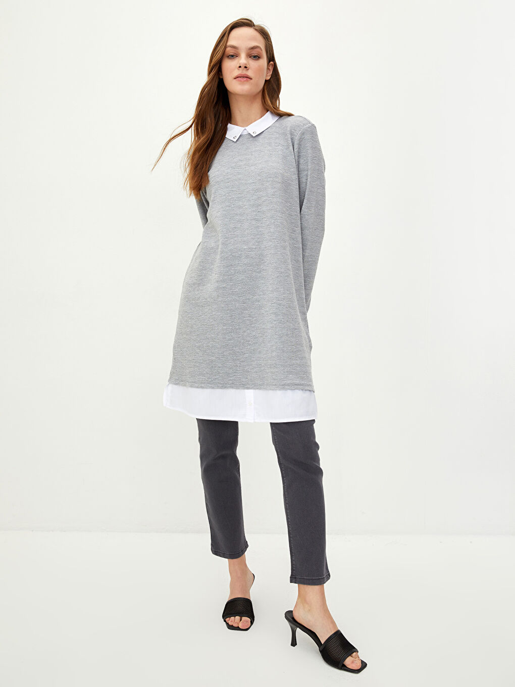 Polo Neck Straight Long Sleeve Women's Tunic-2