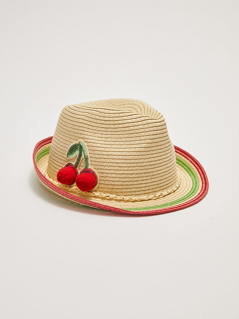 Соломенная шляпа-федора для девочек с аппликацией вишни-1