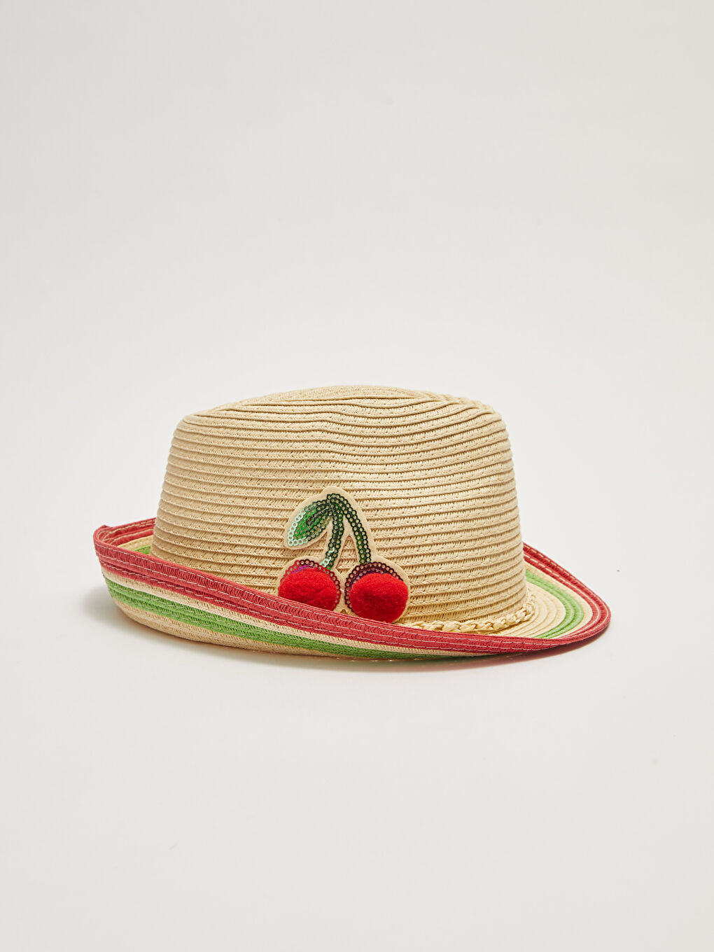 Соломенная шляпа-федора для девочек с аппликацией вишни-2