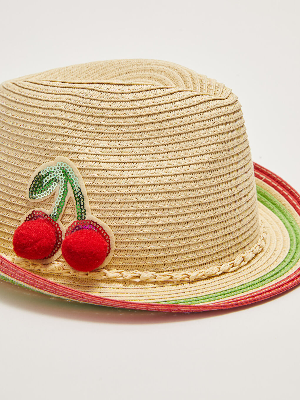 Соломенная шляпа-федора для девочек с аппликацией вишни-4