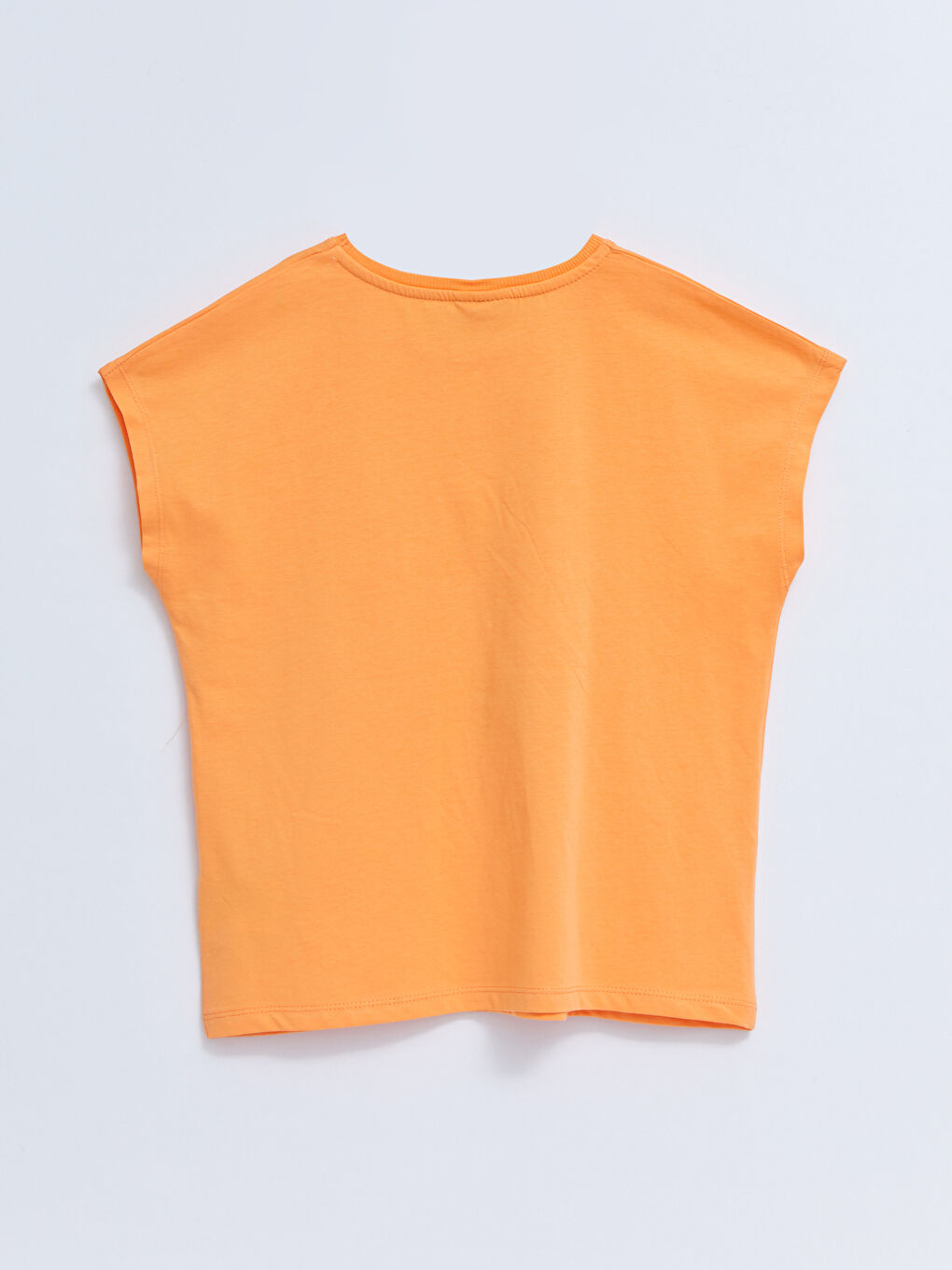 Turuncu Bisiklet Yaka Baskılı Kısa Kollu Pamuklu Kız Çocuk Tişört-1