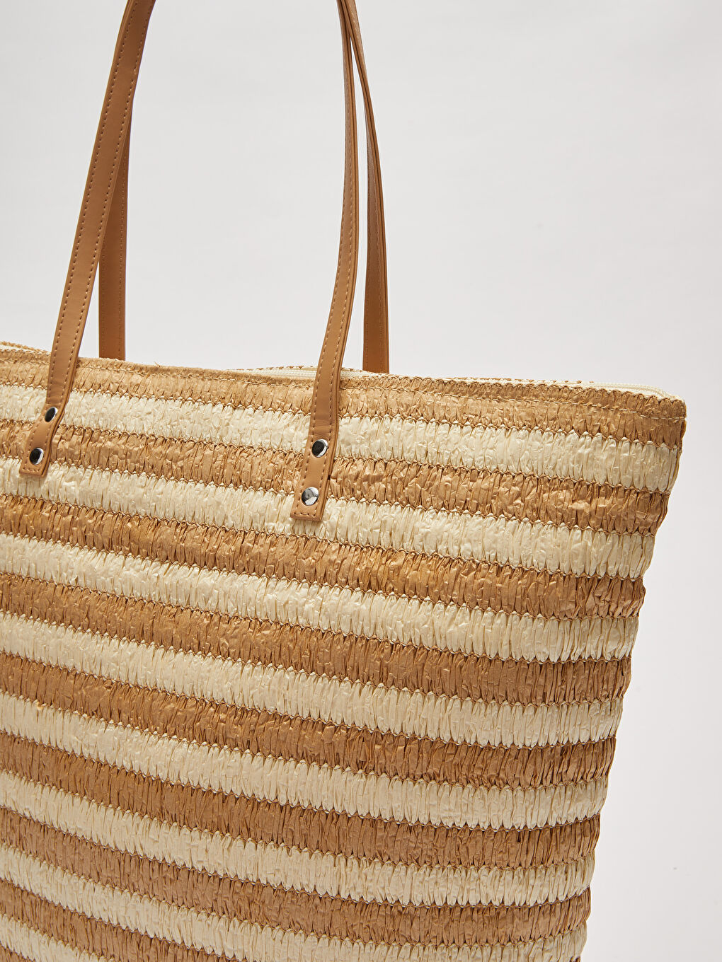 LCW ACCESSORIES Bej Hasır Çizgili Kadın Plaj Çantası - 4