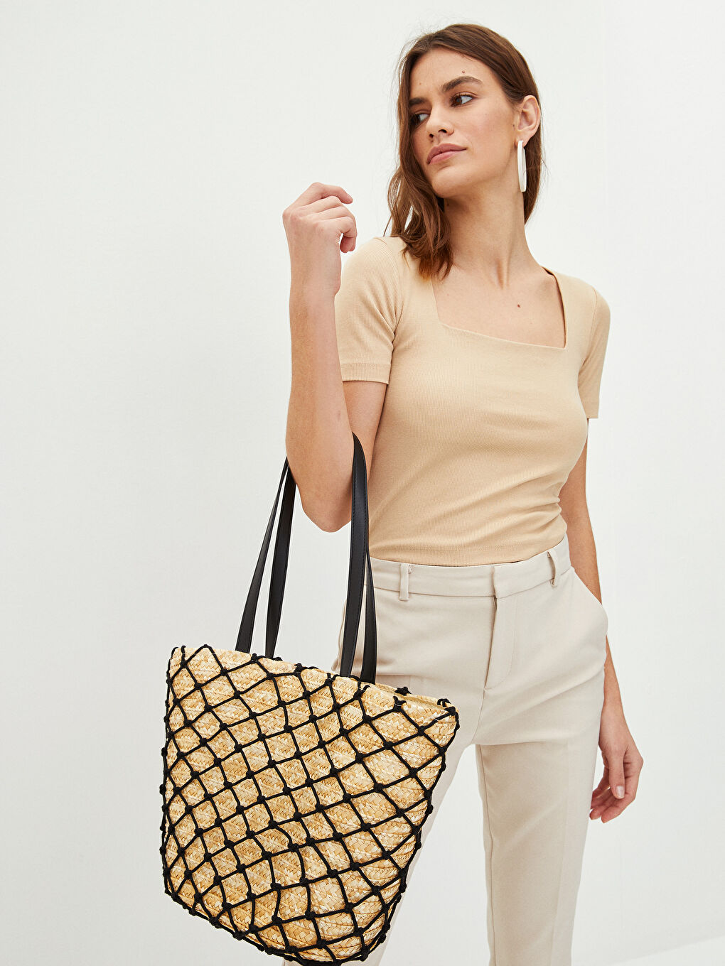 Straw Detailed Women's Beach Bag -S27172Z8-CR8