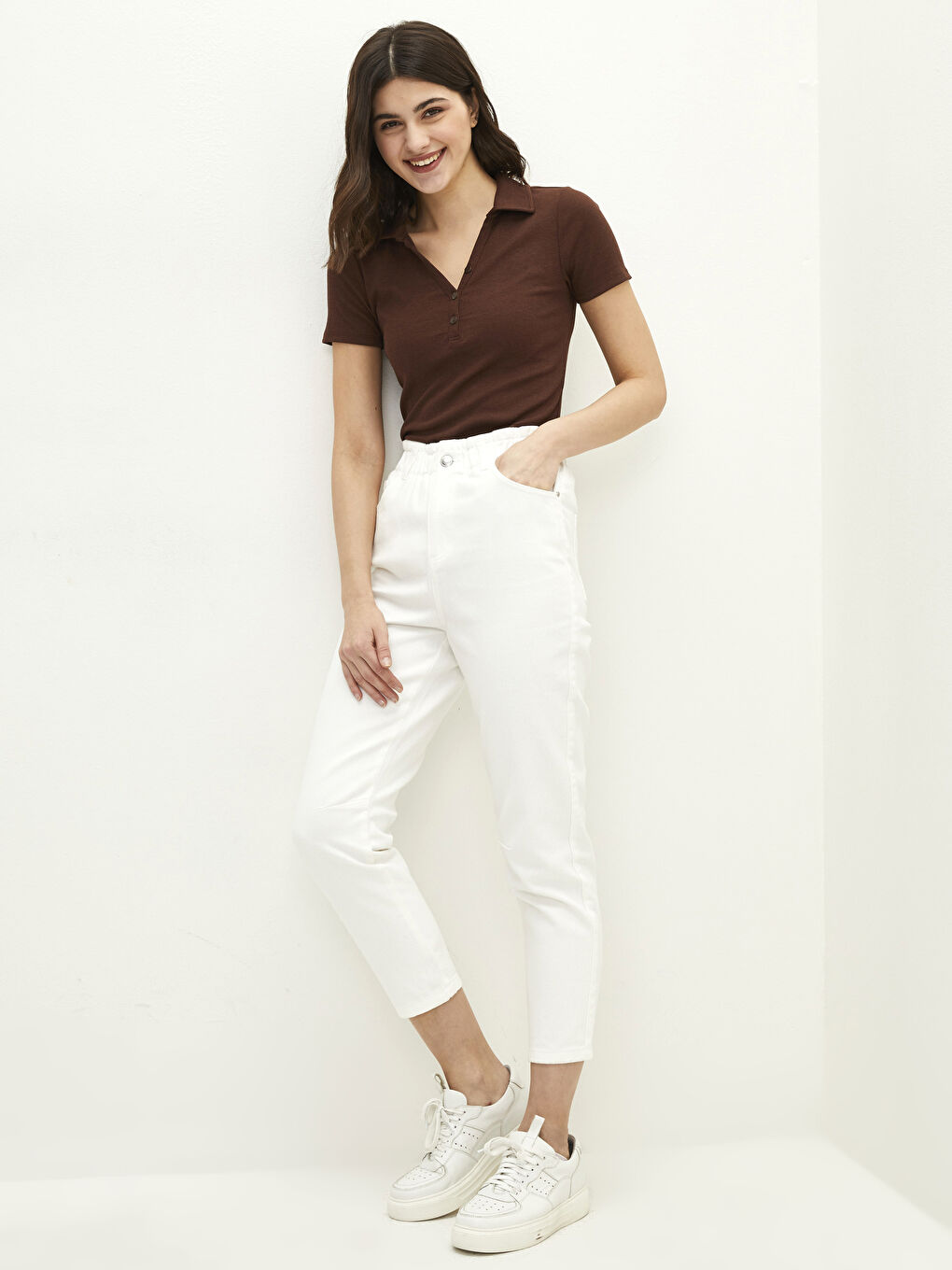 Normal Waist Standard Fit Pocket Detailed Gabardine Fabric Women's Trousers-1