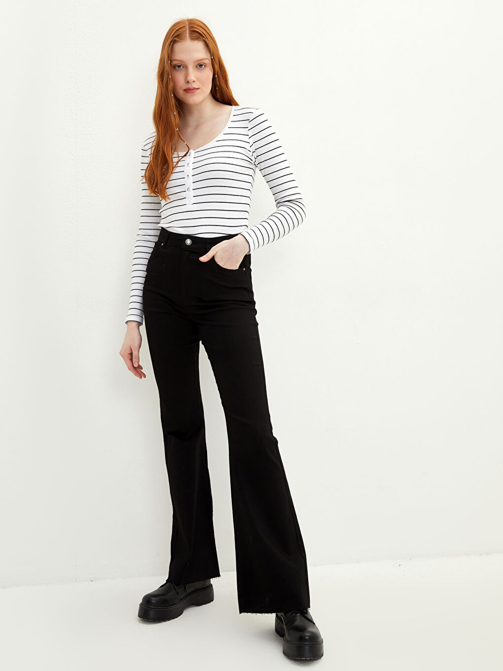 Әйелдерге арналған орта бел тар пішім желбіреген шалбар-1