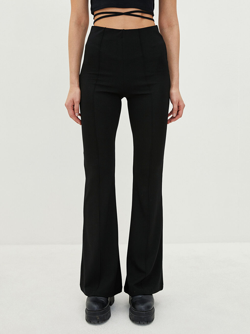 Normal Waist Slim Fit Straight Flared Women's Trousers-2