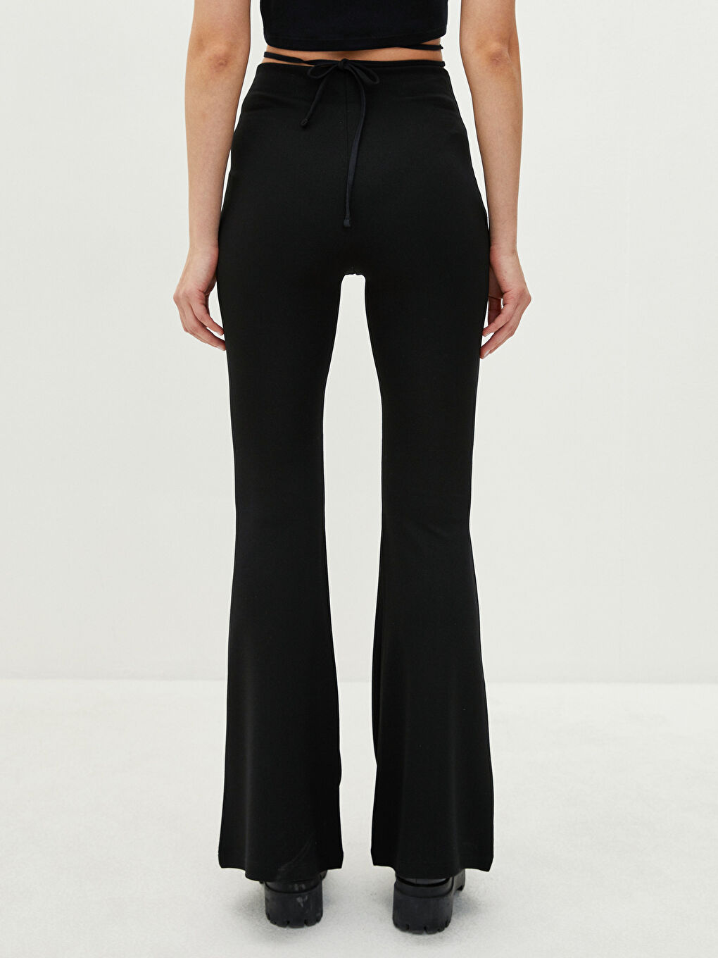 Normal Waist Slim Fit Straight Flared Women's Trousers-3
