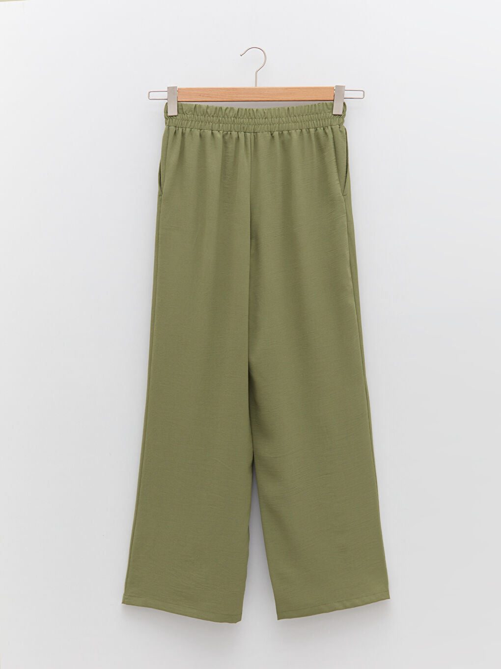 Әйелдерге арналған белі резеңкелі баумен безендірілген габардин мата шалбар-6