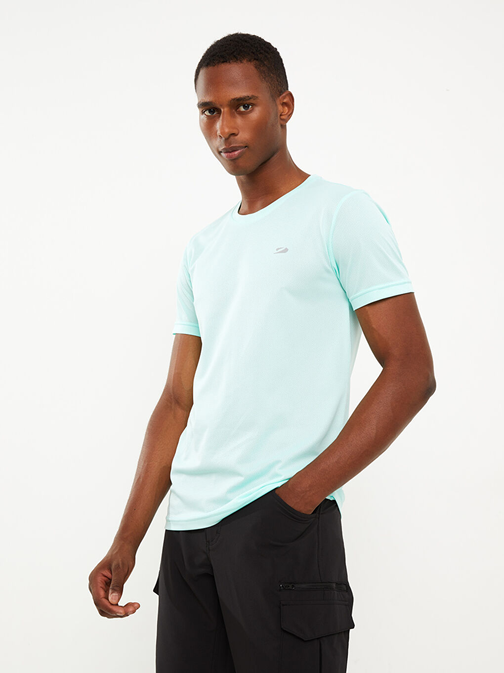 Yeşil Bisiklet Yaka Kısa Kollu Erkek Spor Tişört-1