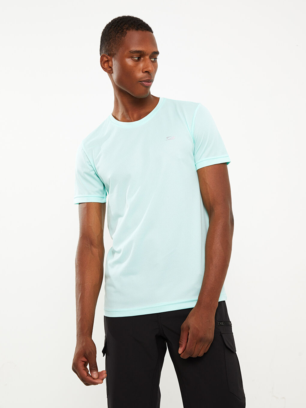 Yeşil Bisiklet Yaka Kısa Kollu Erkek Spor Tişört-2