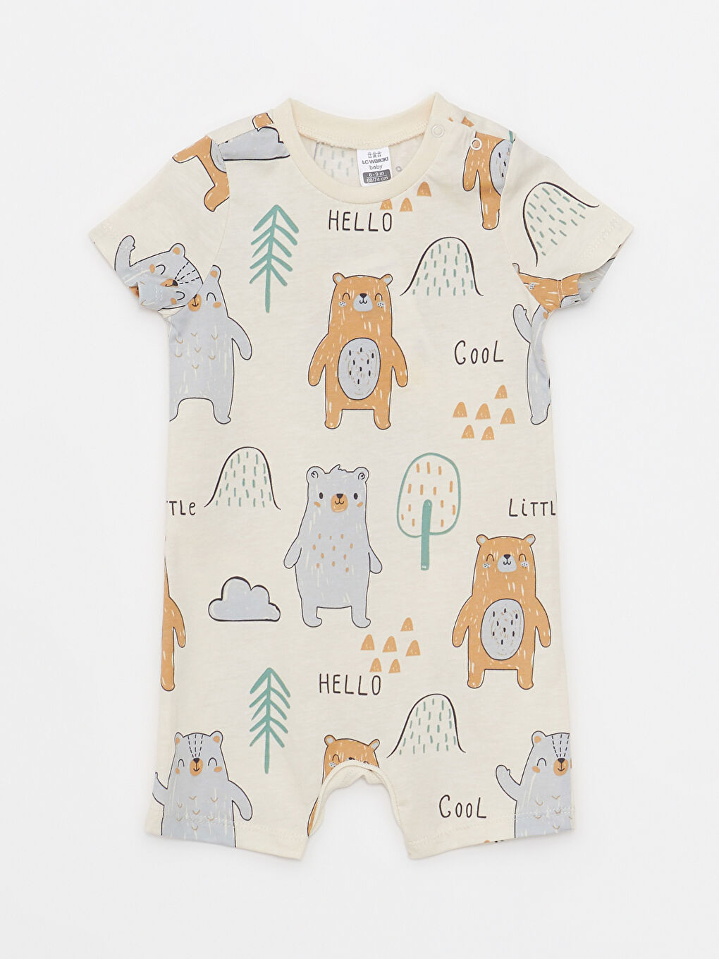 Crew Neck Short Sleeve Printed Cotton Baby Boys' Jumpsuit