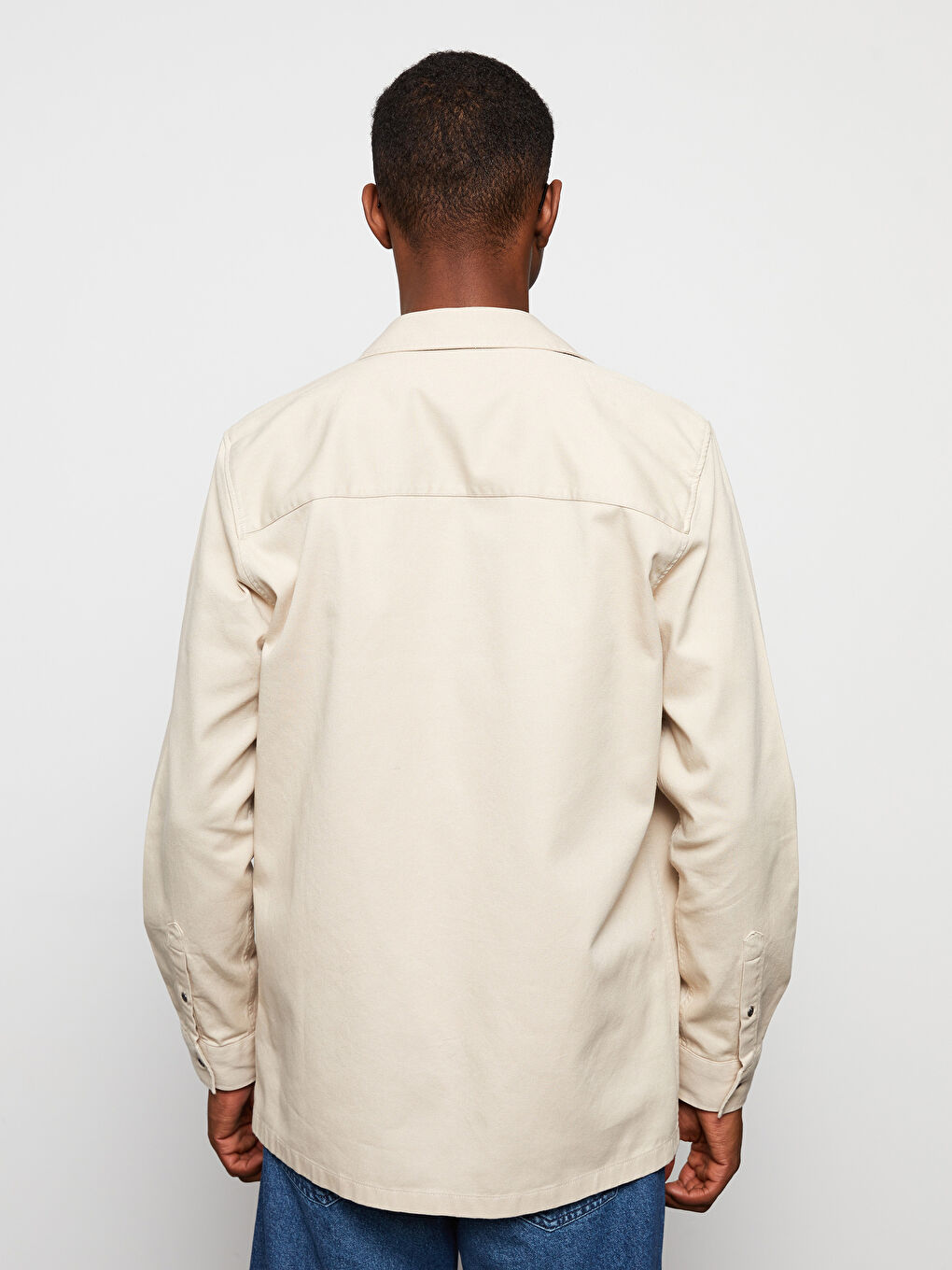 Bej Regular Fit Uzun Kollu Gabardin Erkek Gömlek-4