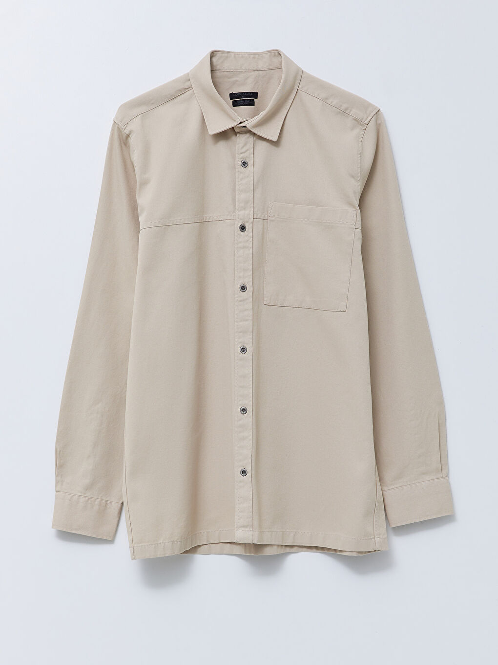 Bej Regular Fit Uzun Kollu Gabardin Erkek Gömlek-5