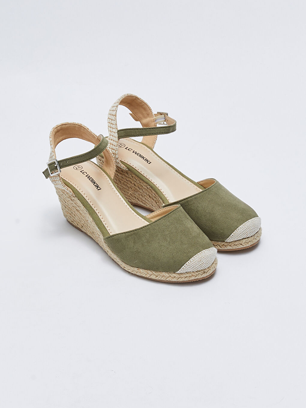 LCW STEPS Buckle Detailed Straw Wedge Heeled Shoes -S27306Z8-S1R