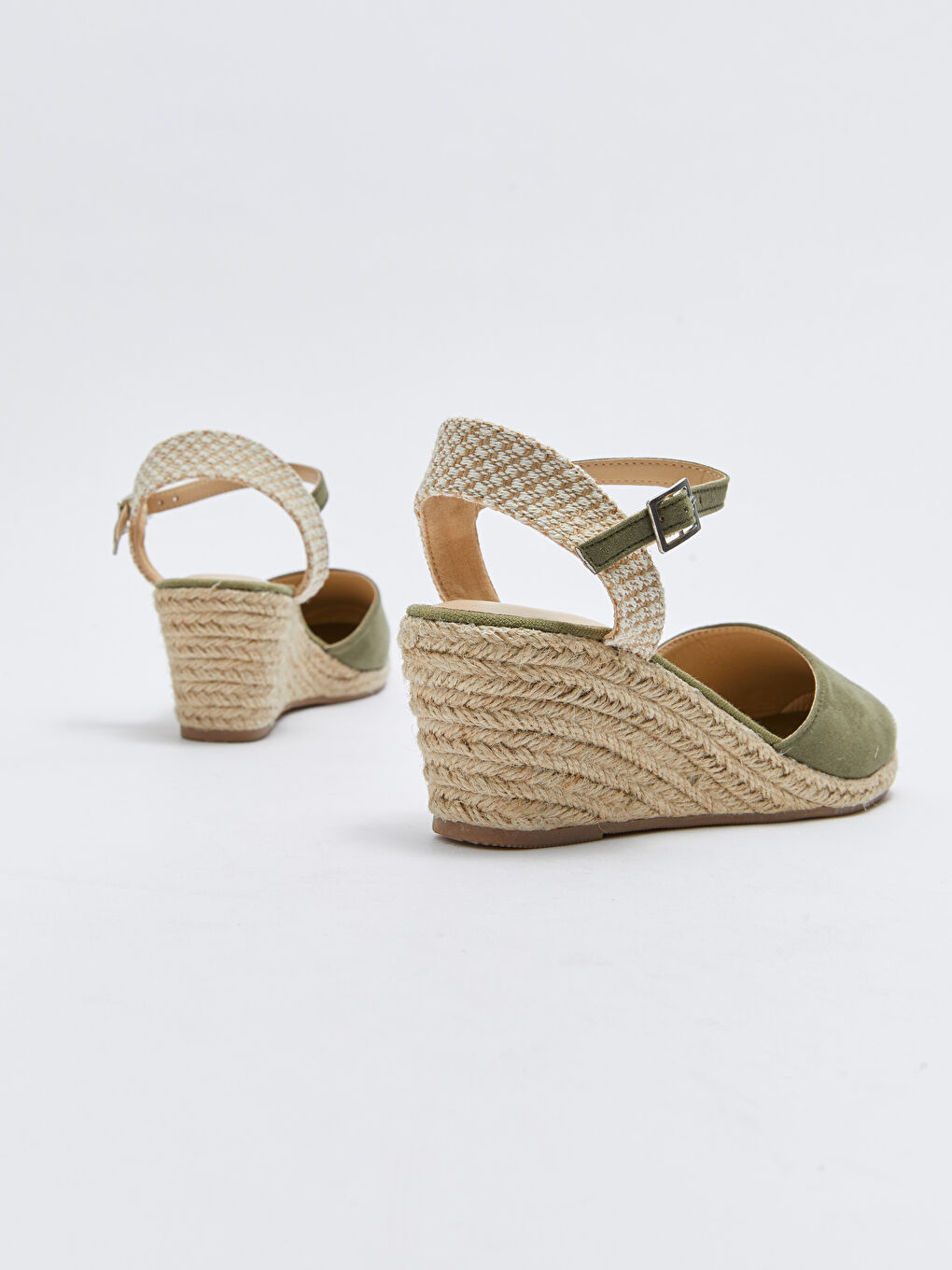 LCW STEPS Buckle Detailed Straw Wedge Heeled Shoes -S27306Z8-S1R