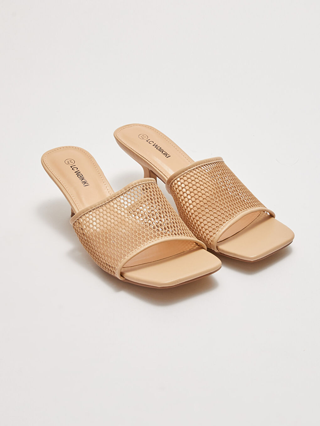 Women's Leather Look Single Band Heeled Slippers -S27307Z8-SCQ
