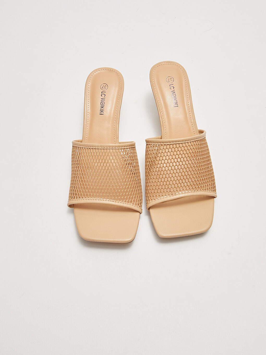 Women's Leather Look Single Band Heeled Slippers -S27307Z8-SCQ