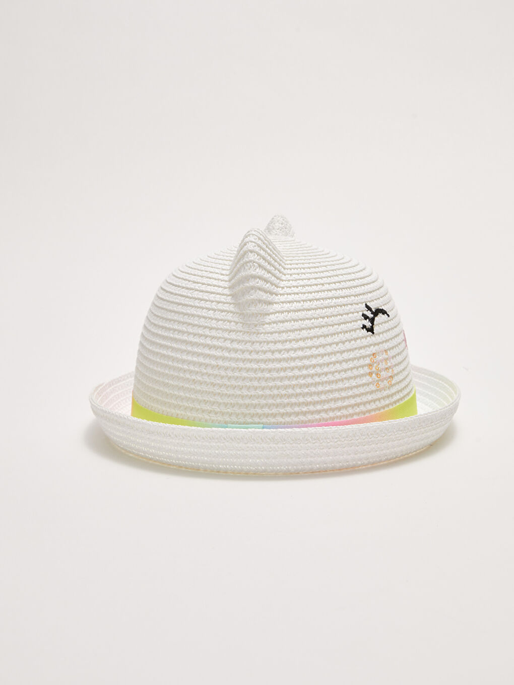 قبعة فيدورا بناتي من القش المضلع المطرز-1