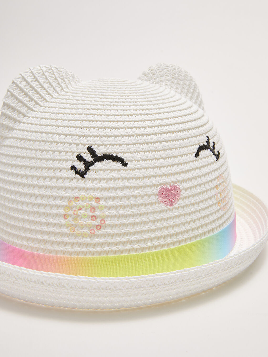 قبعة فيدورا بناتي من القش المضلع المطرز-2