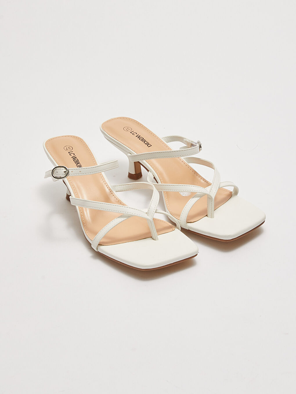 Women's Leather Look Cross-Band Heeled Sandals -S27318Z8-J5E