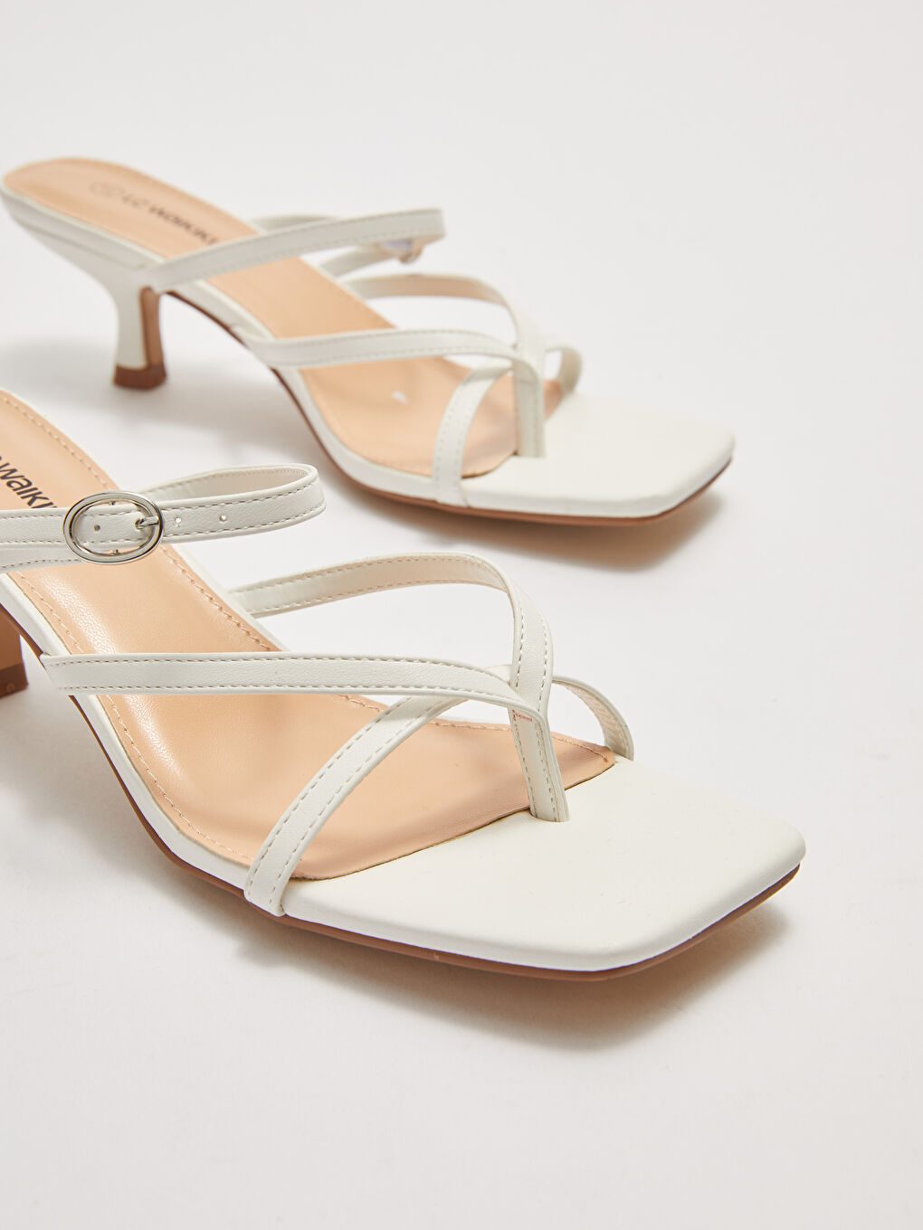 Women's Leather Look Cross-Band Heeled Sandals -S27318Z8-J5E