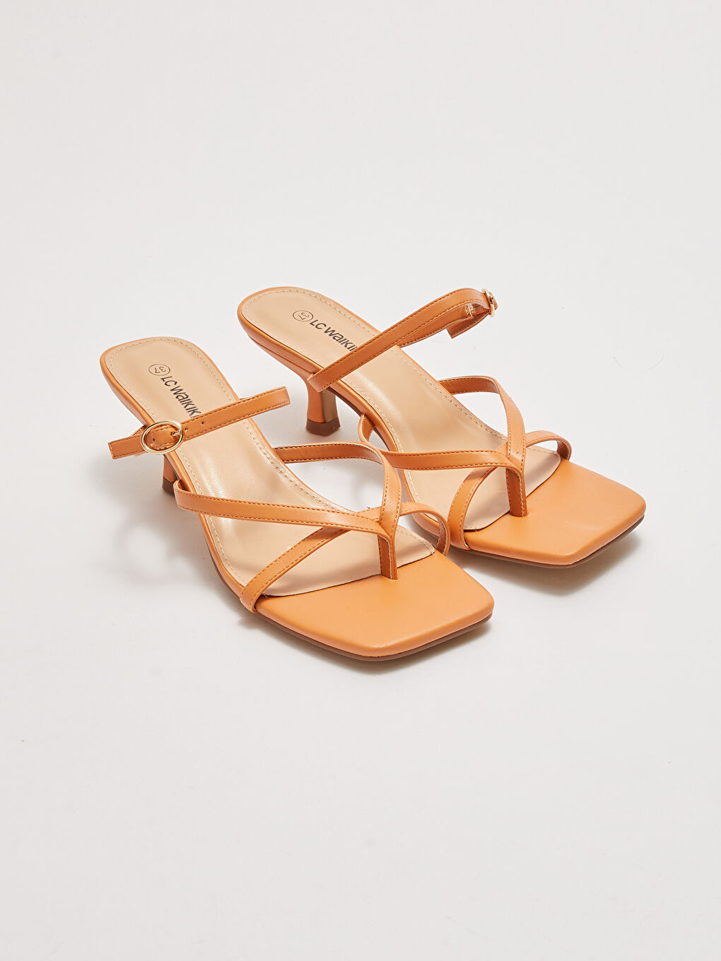 LCW STEPS Women's Leather Look Cross-Band Heeled Sandals -S27318Z8-S0E