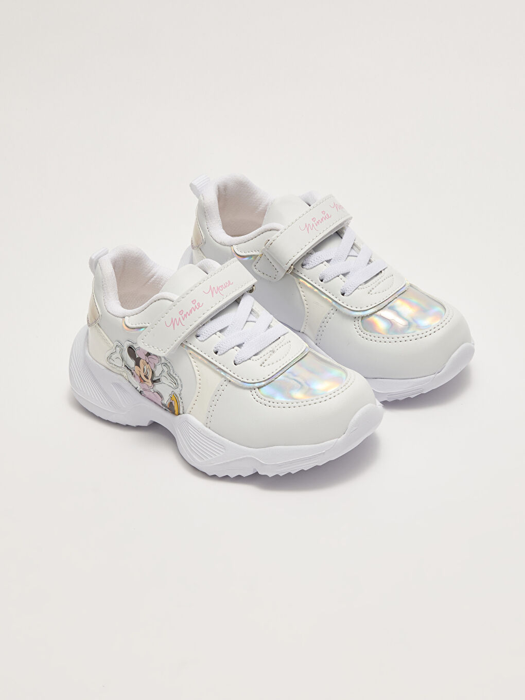 Beyaz Minnie Mouse Lisanslı Bağcık ve Cırt Cırtlı Kız Çocuk Spor Ayakkabı