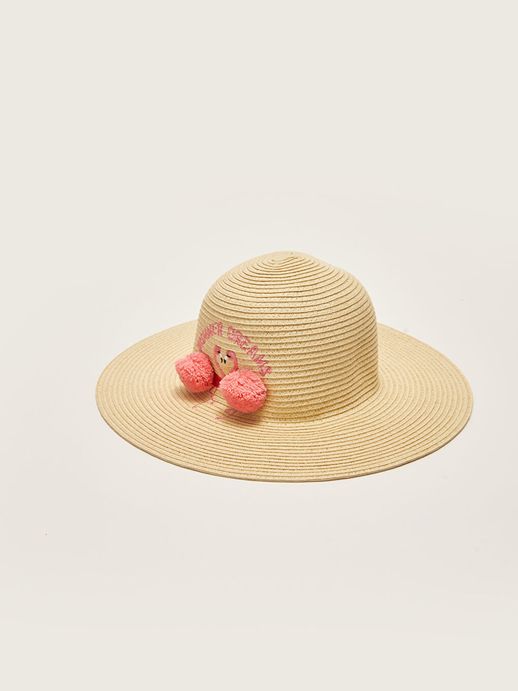 Embroidered Pompom Detail Girl's Straw Fedora Hat -S27398Z4-DMQ